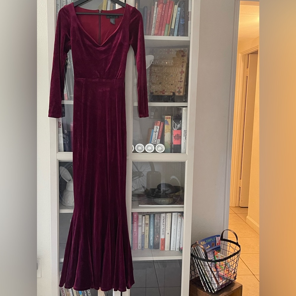 Long Sleeve Velvet Maxi Dress - Burgundy